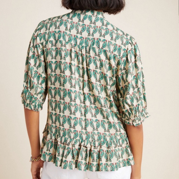 ANTHROPOLOGIE MAEVE Birdie Ruffled Button-down Blouse 6 tropical vacation resort - Picture 3 of 11